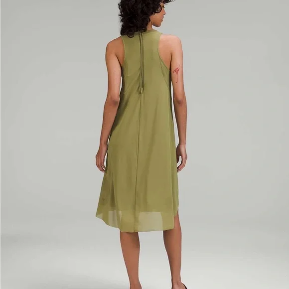 Lululemon Mesh Overlay High-Neck Dress Bronze Green Size 8 GUV - Picture 3 of 13